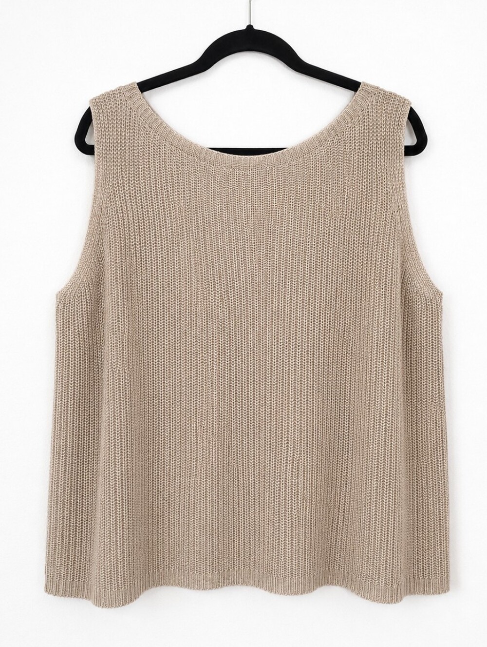 Eileen Fisher Organic Linen Open Knit Sleeveless Shell Tank Oatmeal Beige Large